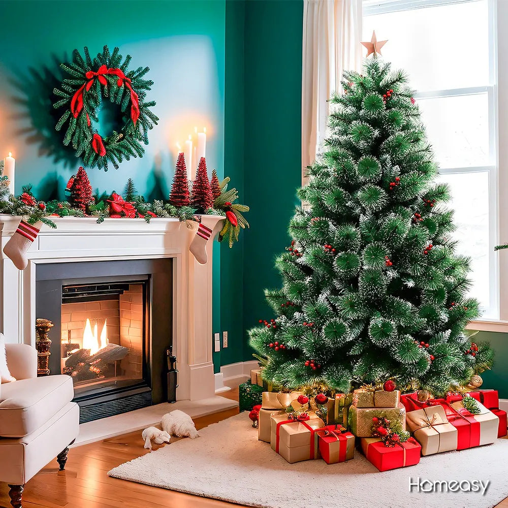 Árbol De Navidad Artificial Nevado Y Decorado Calidad 1.80 M Color Verde