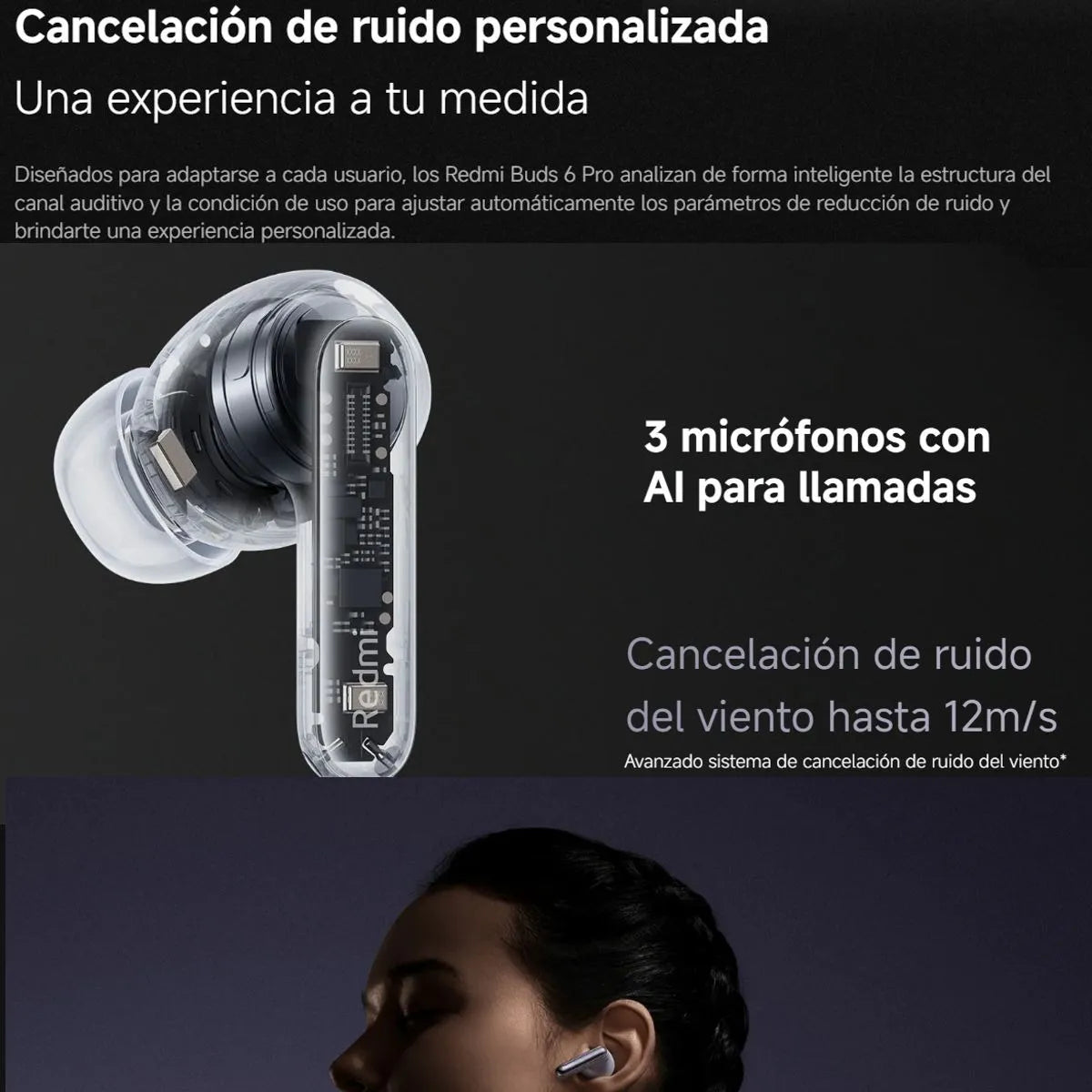 Xiaomi Redmi Buds 6 Pro, Auriculares Táctil, Anc, 3-mic, Wht Blanco