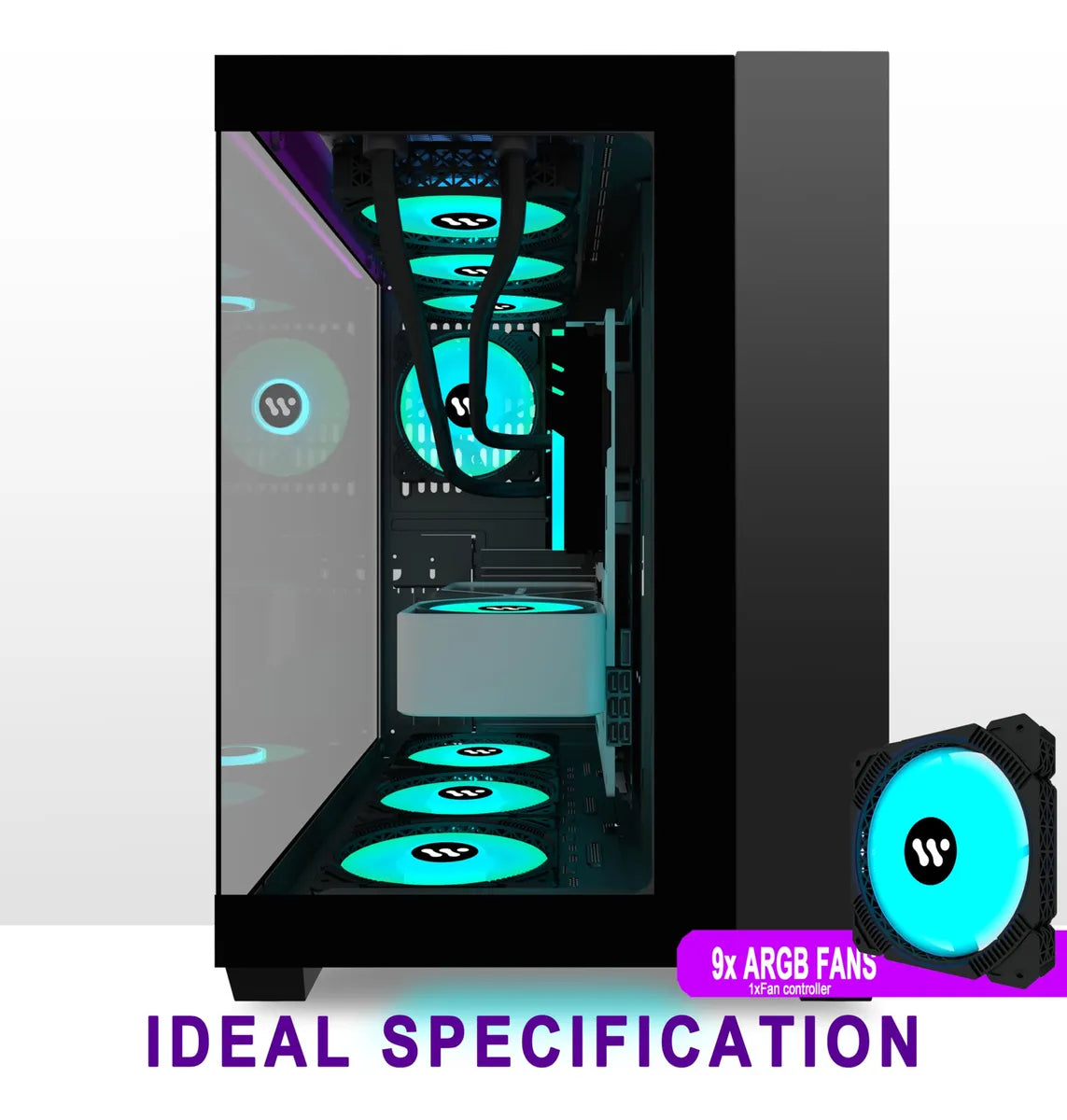 Amanson Funda Para Pc Preinstala 9 Ventiladores Argb, Atx Mi