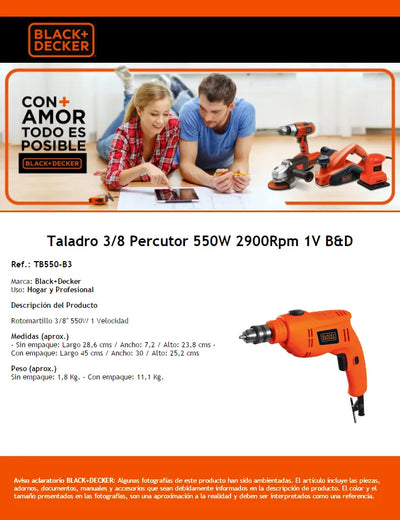 Taladro Perc 3/8 550w + Obsequio Byd Tb550-b3