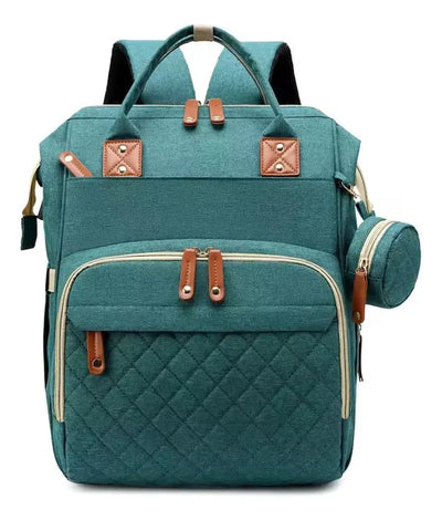 Pañalera Bebé Con Cama Cuna Portatil Cambiador Puerto Usb Color Verde oscuro