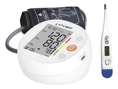 Tensiómetro Digital De Brazo Doble Usuario Gmd + Termometro Blanco