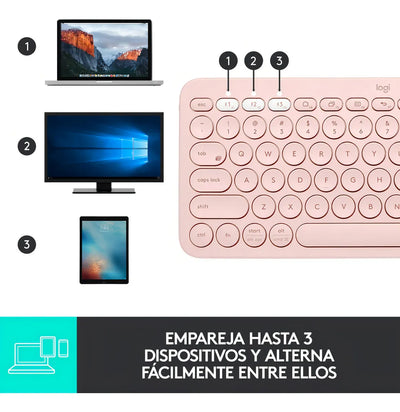 Logitech K380 Teclado Bluetooth Multi dispositivo Rosado Color del teclado Rosa Idioma Español