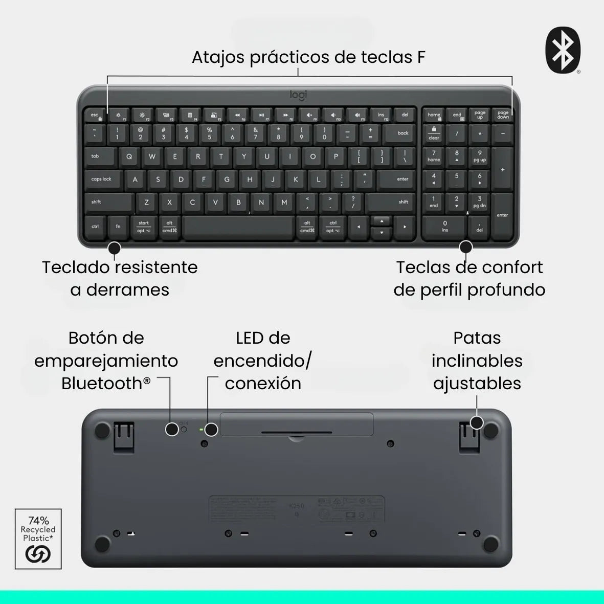 Combo Bluetooth Logitech Mk250, Teclado Y Mouse Compactos Mouse Negro Teclado Negro