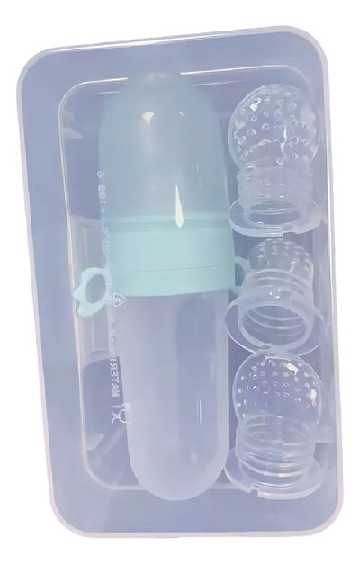 Tetero Biberón Dispensador Alimentos Bebés 40 Ml Uso Verde Chupo 3 Tamaño Alimento + Cuchara Dispensar Ayuda Habilidades Control Sin Bpa Libre Bps Sin Ftalatos Silicona Grado Alimenticio Versátil
