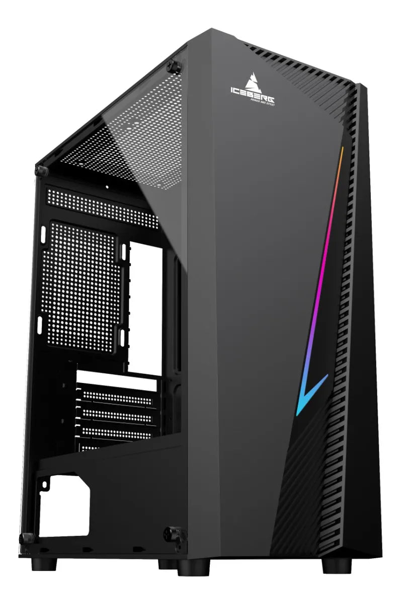 Chasis Gabinete Caja Gamer Iceberg Flux Elite + 1 Ventilador Negro