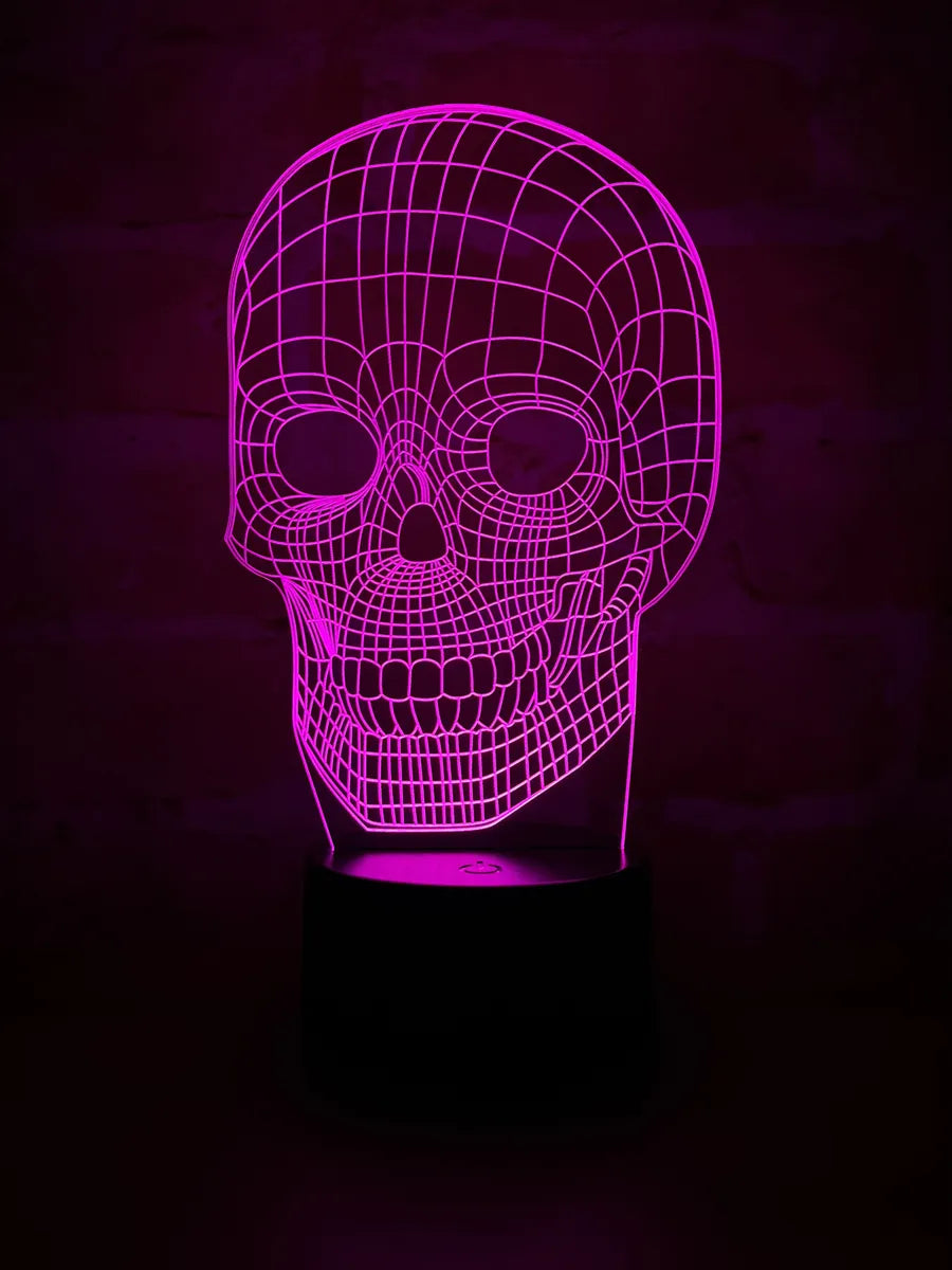 Lámpara De Noche Led 3d Calavera Holograma Decoración Regalo Negra