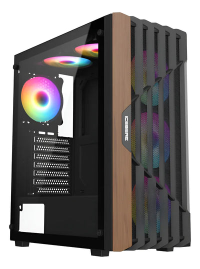 Gabinete Chasis Iceberg Wood Core X6 Ventiladores Argb Negro
