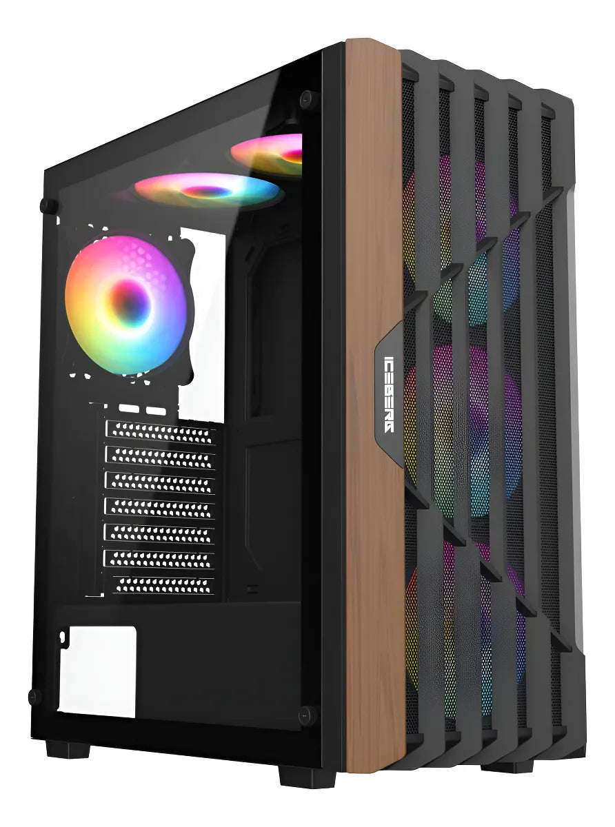 Gabinete Chasis Iceberg Wood Core X6 Ventiladores Argb Negro