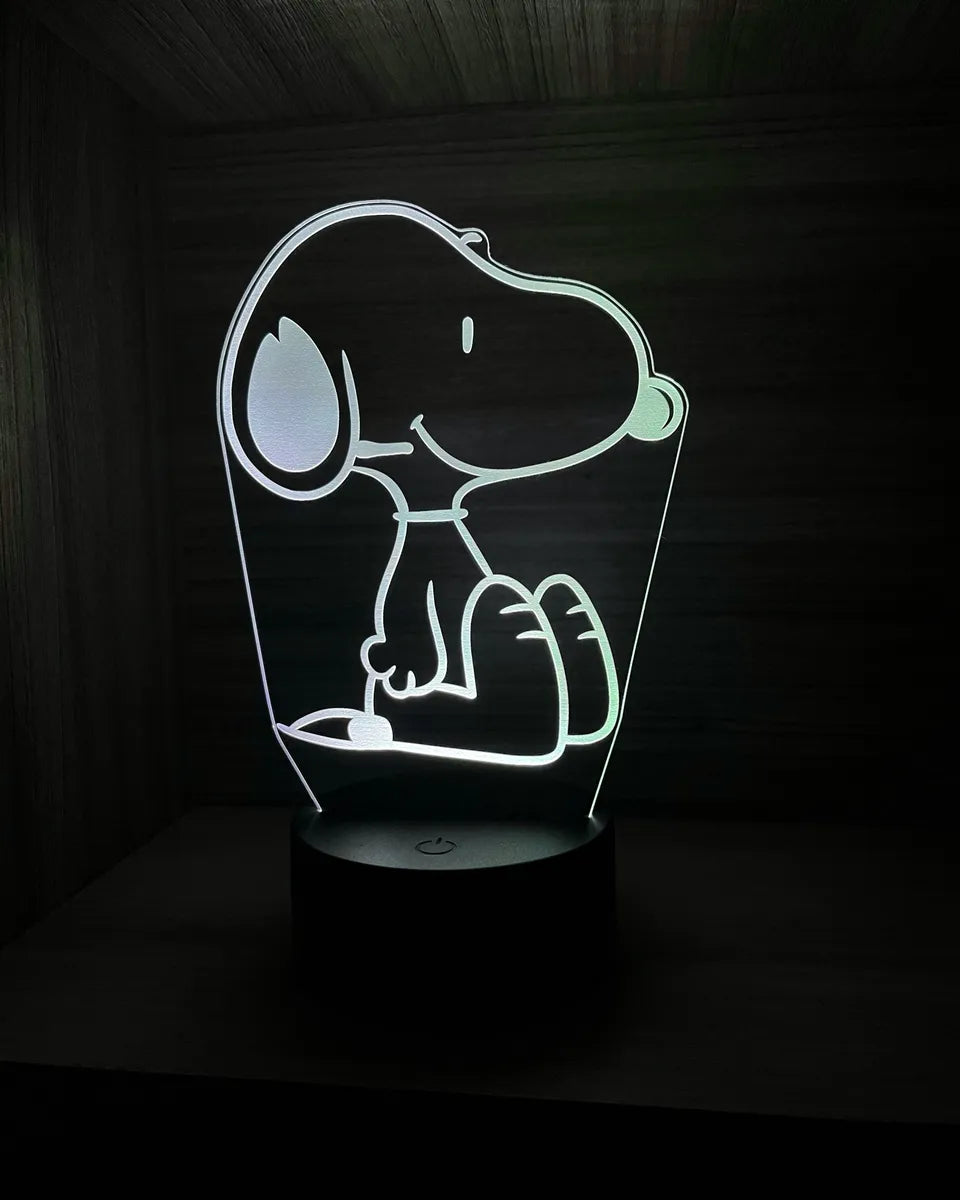 Lámpara De Noche Led 3d Snoopy Holograma Regalo Decoración Negra
