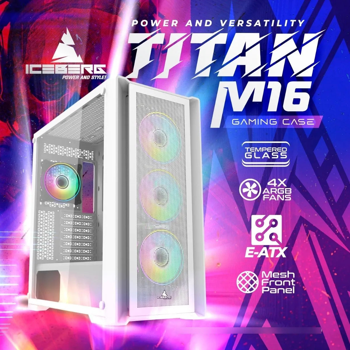 Chasis Gamer Iceberg Titan M16 Blanca X4 Argb Fans Blanco