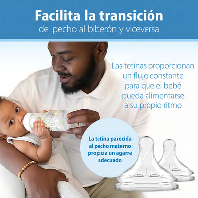 Tetero Dr Brown Boca Ancha 9 Oz Nivel 1 Decorado Oceano Color Rosa Pálido