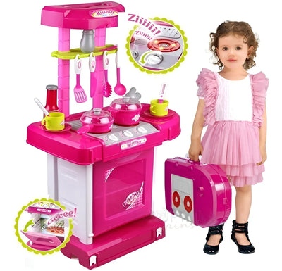 Cocina Infantil Kitchen Little Modelo 008-921A Rosa Con Luz Sonido Accesorios