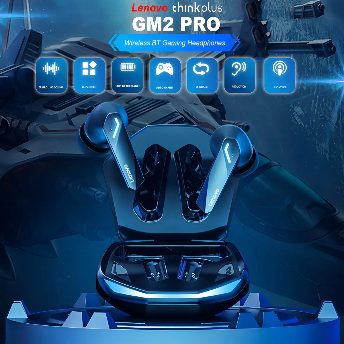 Auriculares Bluetooth Lenovo Gm2 Pro Gamer de baja latencia para deportes electrónicos 5.3, color negro, color claro, azul