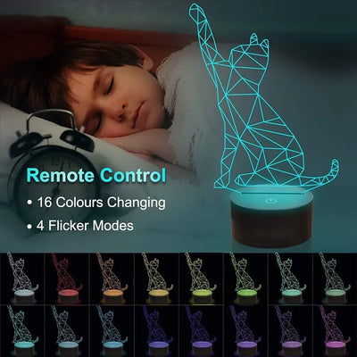 Lámpara De Noche Led Gato 3d Holograma Decoración Regalo Negra
