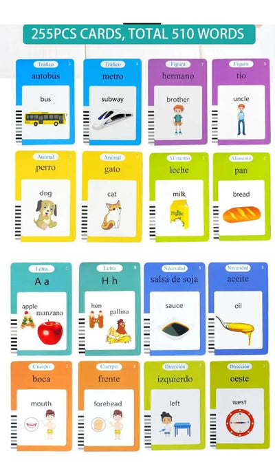 Lector Tarjetas Interactivas Inglés, Español 255 Tarjetas Azul,rosa