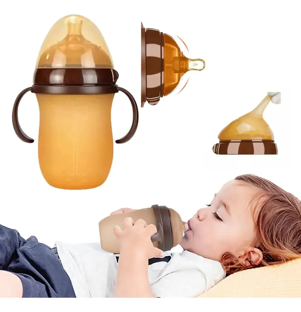 Tetero Biberon Silicona Simulador Pecho Bebes Anticolicos Caqui