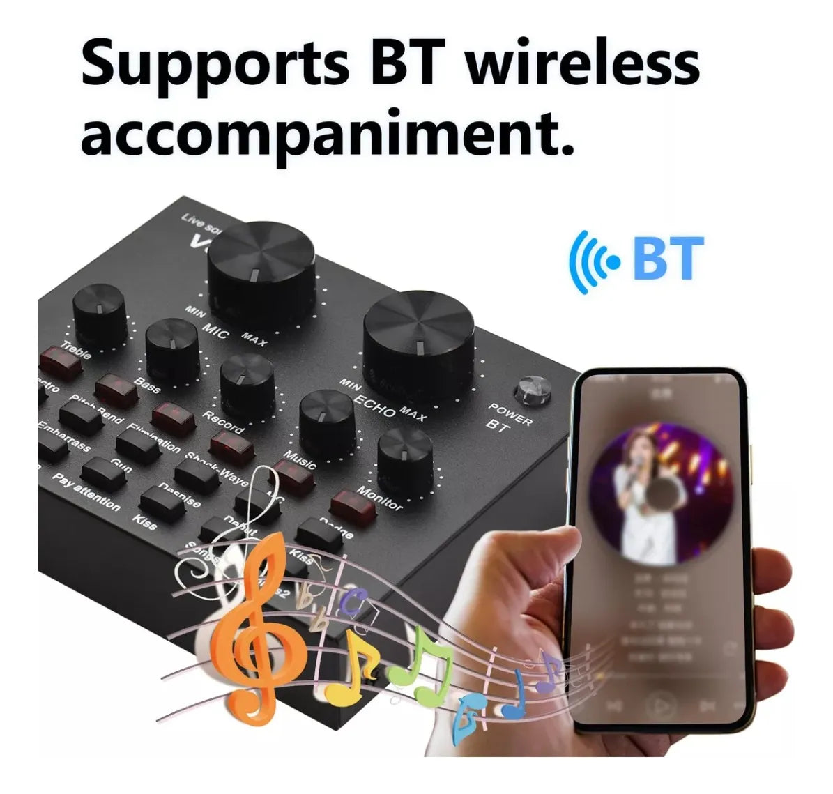 Microfono Profesional + Tarjeta De Sonido V8 Color Negro