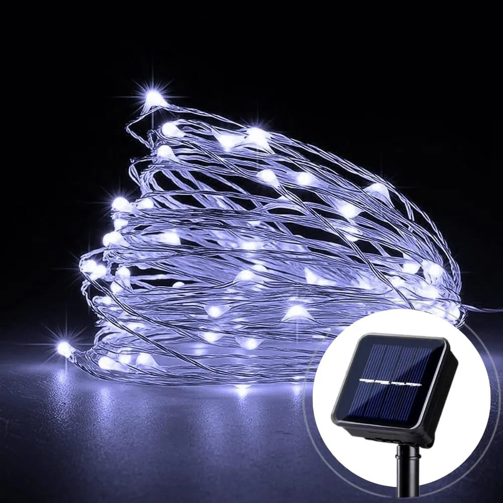 Luz Led De Navideña Recargable Con Panel Solar 100 Leds New Cálida