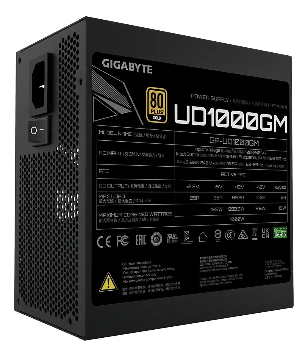 Fuente De Poder 1000w 80+gold Gigabyte Full Modular Ud1000gm Color Negro
