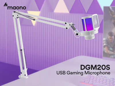 Micrófono Maono Dgm20s Cardioide Condensador Usb Profesional Con Cancelación De Ruido y Con Soporte De Brazo Rgb Color Blanco