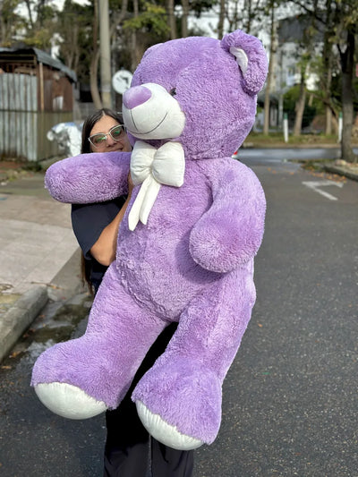 Oso De Peluche Gigante 1,60 + Moño + 3 Globos Lila