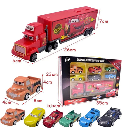 Cars Rayo Mcqueen Mula Camión Mack + 6 Carros Impulso Niños Rojo Rayo Mcqueen