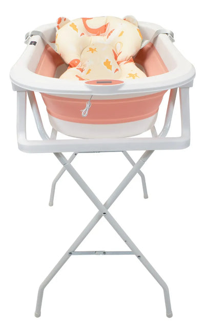 Bañera Plegable Con Soporte Y Cojín Stand Happy Baby Color Rosa
