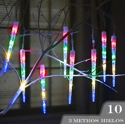 Luz Led Navideña Tubo De 10 Hielos X3 Metros Multicolor
