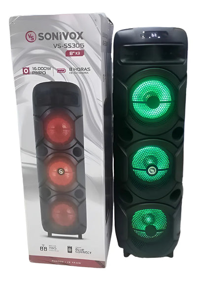 Parlante Torre De Sonido Sonivox Vs-ss305, 3 Bajos De 8 Pulg Negro