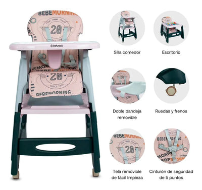 Silla Comedor Bebe 3 En 1 Comedor Escritorio Niña Color Rosa Duo