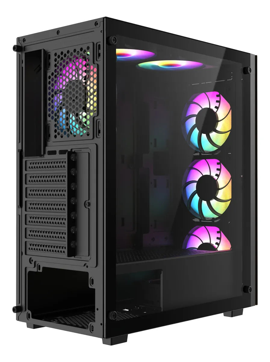 Gabinete Chasis Iceberg Wood Core X6 Ventiladores Argb Negro