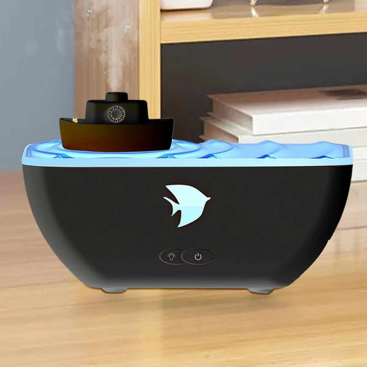 Humidificador Difusor Aromas Forma Barco Luz Led + Esencia - Negro