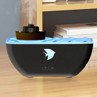 Humidificador Difusor Aromas Forma Barco Luz Led + Esencia - Negro