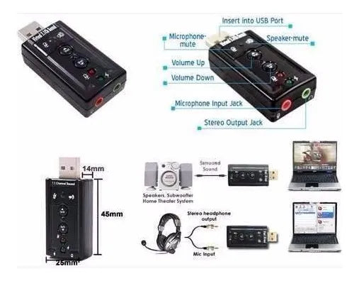 Tarjeta De Sonido Usb 7.1 Con Control De Volumen