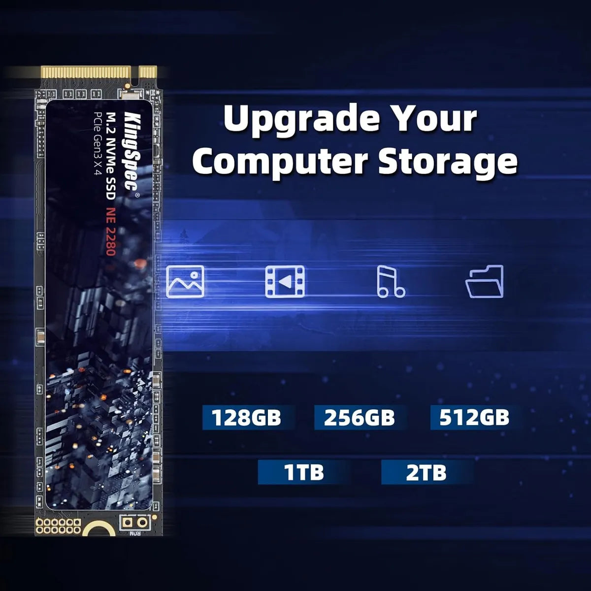 Unidad De Estado Sólido De 1tb Kingspec M.2 Nvme Gen3x4 2280 Negro