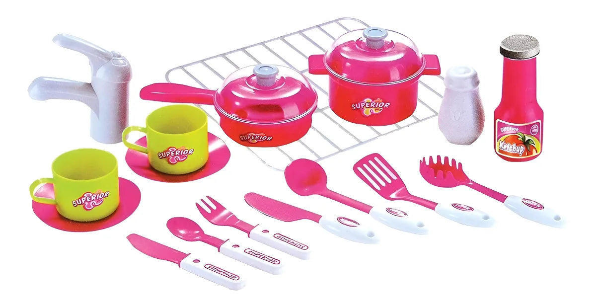 Cocina Infantil Kitchen Little Modelo 008-921A Rosa Con Luz Sonido Accesorios