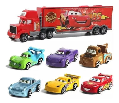 Cars Rayo Mcqueen Mula Camión Mack + 6 Carros Impulso Niños Rojo Rayo Mcqueen