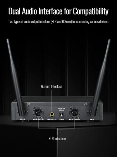 Microfonos Inalambricos Doble Takstar Ts3310 100mt 100ch Uhf Negro