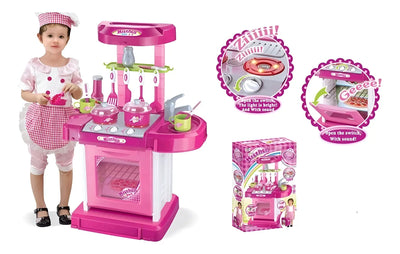 Cocina Infantil Kitchen Little Modelo 008-921A Rosa Con Luz Sonido Accesorios