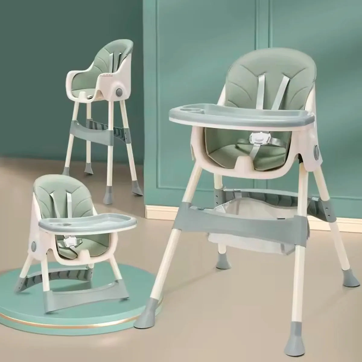 Silla Comer Comedor 3 En 1 Reclinable Plegable Para Bebé Color Verde Claro