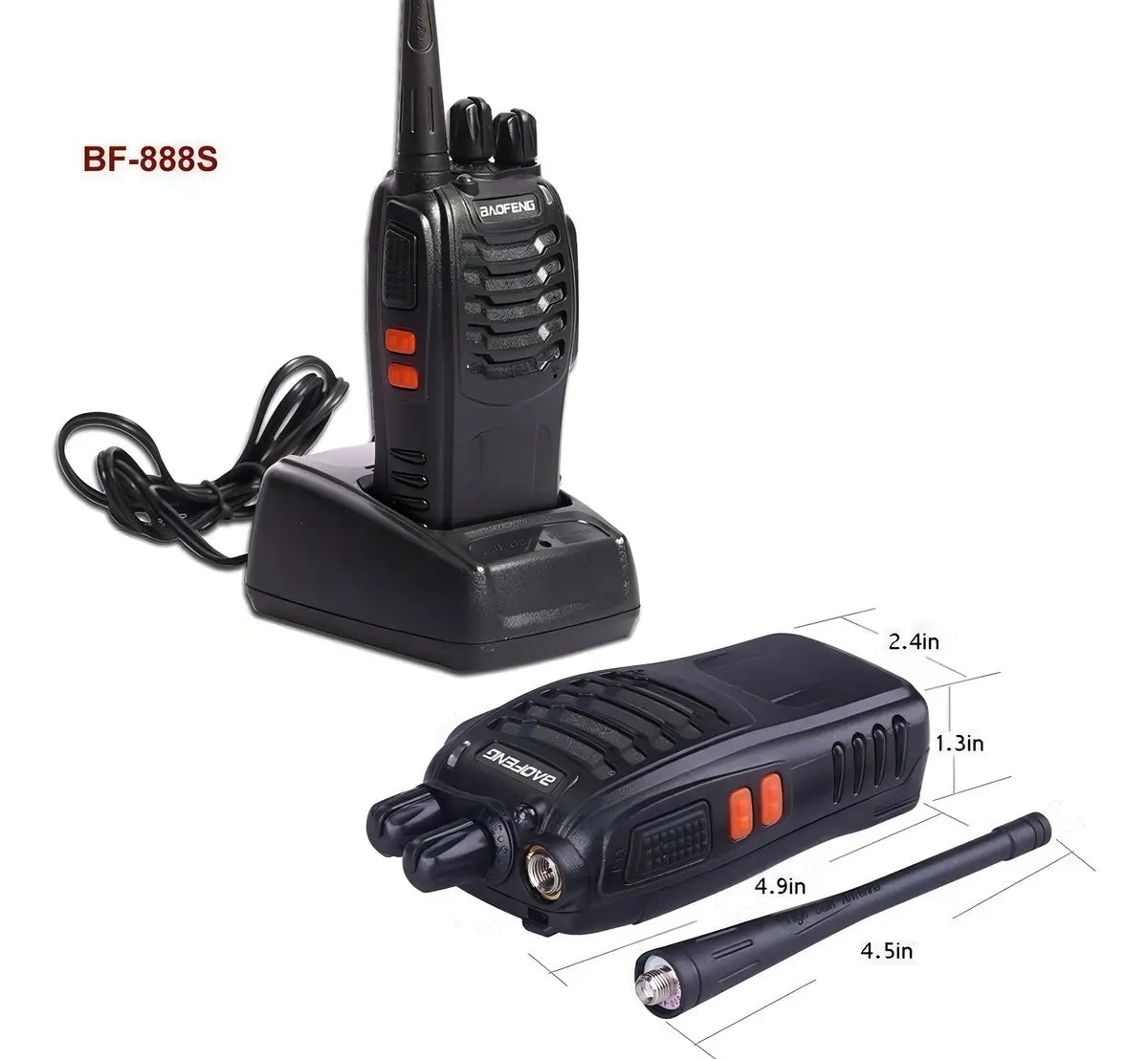 2 Pack Radios Walkie Talkie BF-888S Recargable,Con Manos Libres Color Negro Baofeng