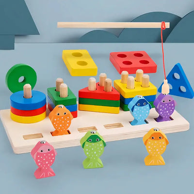 Juego Madera Encastre Y Pesca 2 En 1 Aprendizaje Niños Color Multicolor