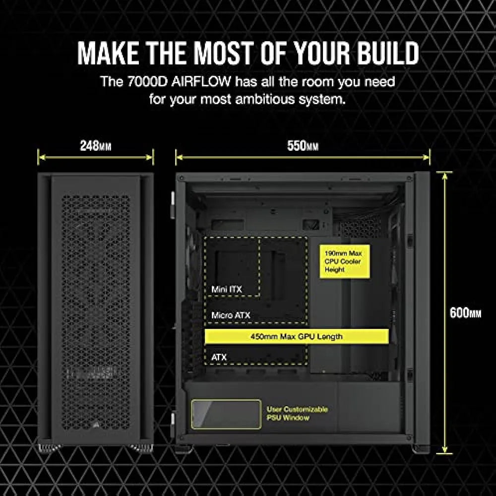 Corsair 7000d Airflow Full-tower Atx Pc Case, Negro Black