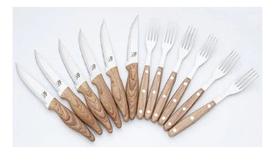 Set Cubiertos Cuchillo Y Tenedor 12 Piezas, Especial Asados Color Color Madera