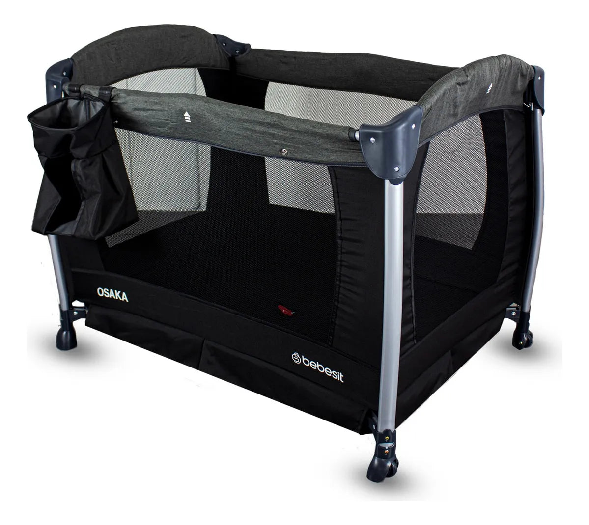 Cuna Corral Bebe + Mosquitero Mecedora y Organizado Negro Bebesit Premium