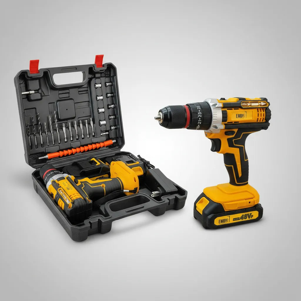 Taladro Inalambrico Percutor Kit Accesorios Reversible - Amarillo