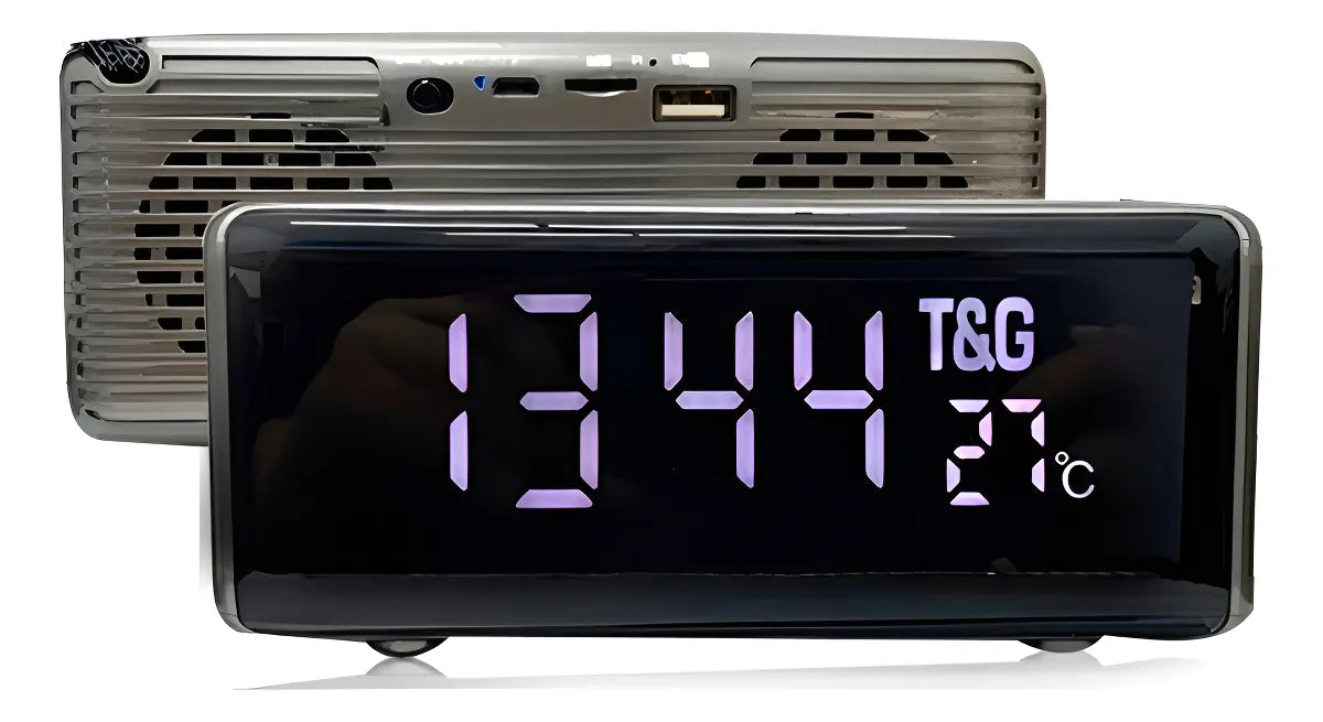 Parlante Bluetooth Con Radio Reloj Despertador Recargable Negro