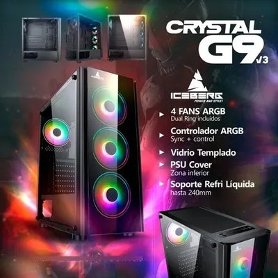Chasis Iceberg Crystal G9 V3 Argb 4 Fans Incl. - Gamer Atx Negro
