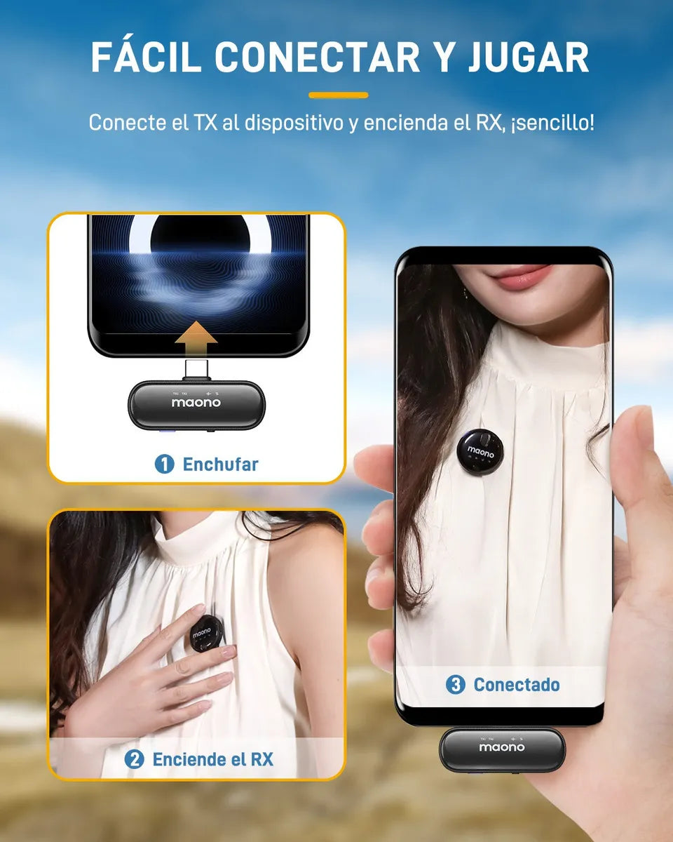 Maono Microfono Lavalier inalámbrico Maono Wm620 Pc2 para android color negro